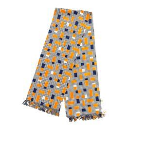 Vintage Shipn Shore Fringed Scarf With Retro Geometric Print Orange & Navy Recta